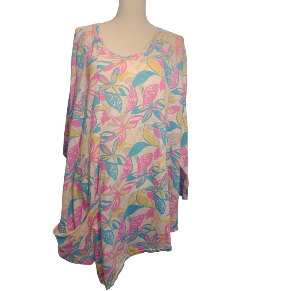 Fresh Produce Pastel Floral 100% Cotton V Neck Tunic 3X
